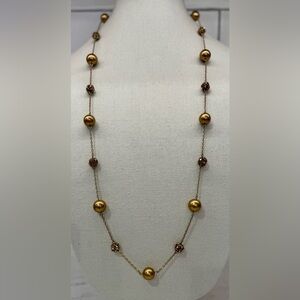 Vintage Coro Gold Tone Bead Station Long Necklace 34”